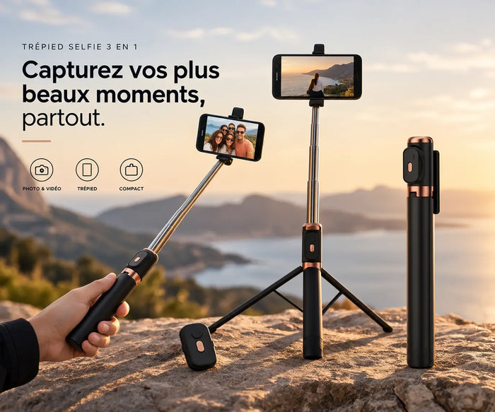 Trépied à Selfie Extensible & Polyvalente avec 2 Ring-lights