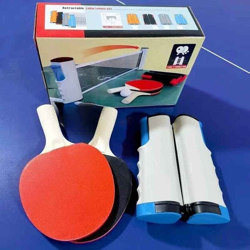 Set filet de ping pong rollnet petites surfaces + 2 raquettes + 2 balles