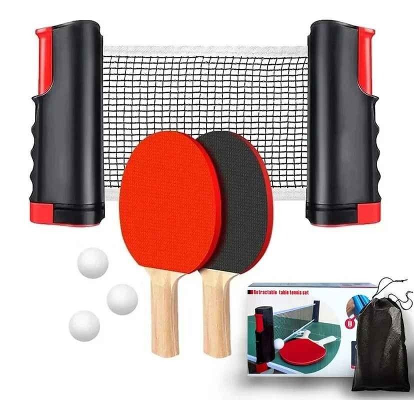 Set filet de ping pong rollnet petites surfaces + 2 raquettes + 2 balles