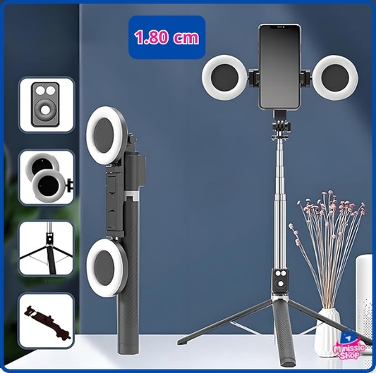 Trépied à Selfie Extensible & Polyvalente avec 2 Ring-lights