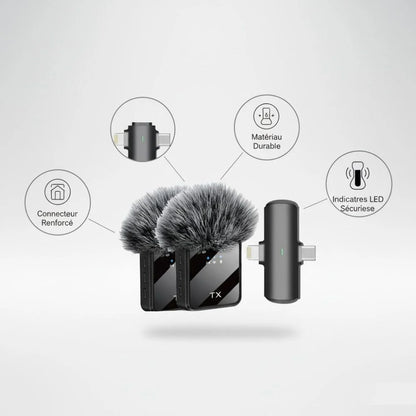 2 Microphone Sans Fil - Haute Qualité Audio & Réduction de Bruit